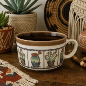 Vintage Otagiri Mug Cactus Succulents Coffee Tea Boho Southwestern Aztec Japan